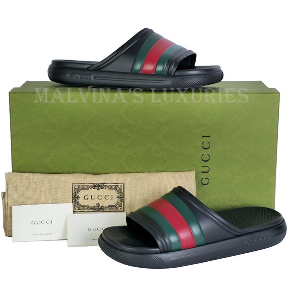 GUCCI SHOES MENS BLACK RUBBER ACE SLIDE SANDAL w WEB DETAIL sz 7G 7.5 US main image 13